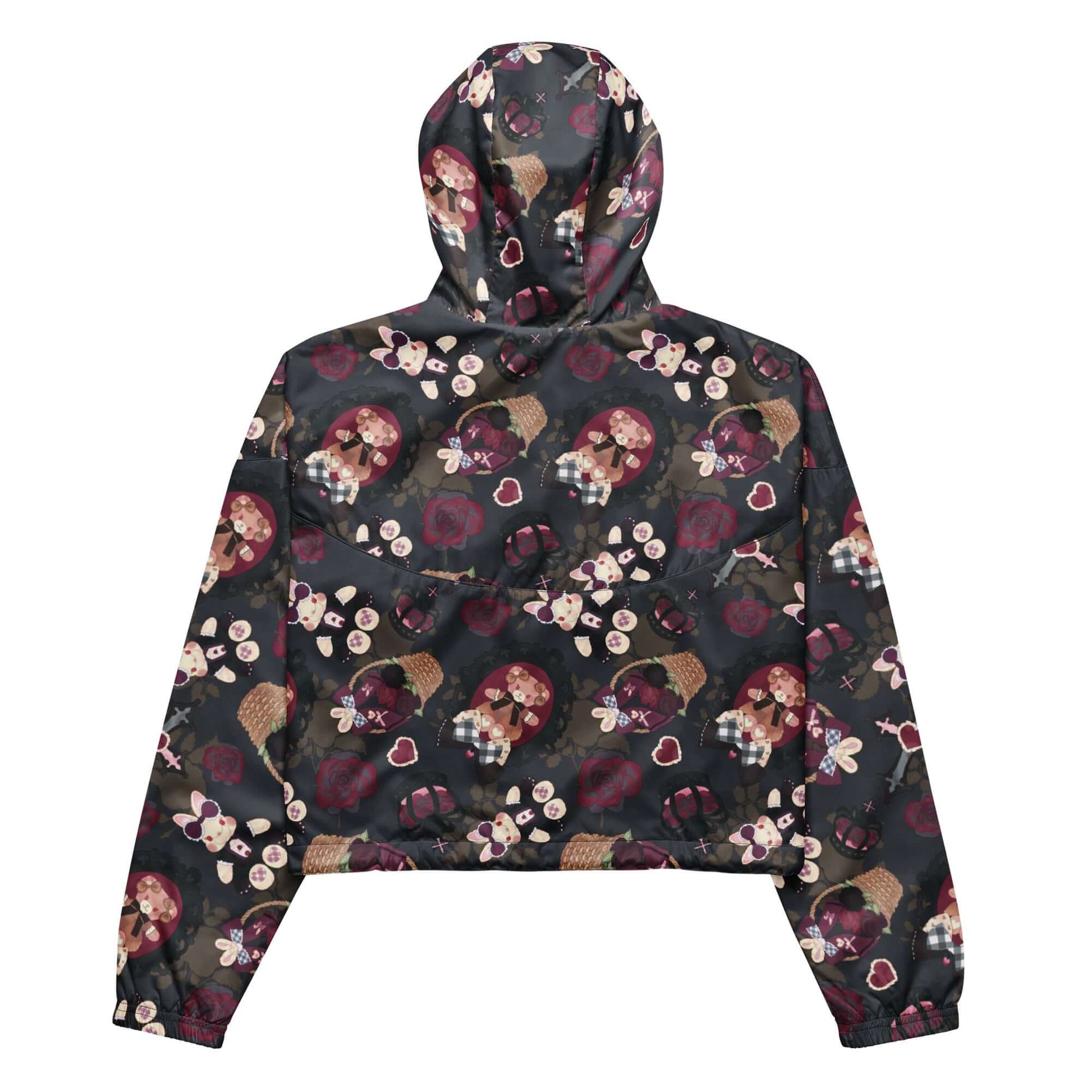 Stylish Gothic Teddy cropped windbreaker with floral design, perfect for rainy adventures and hiking comfort.