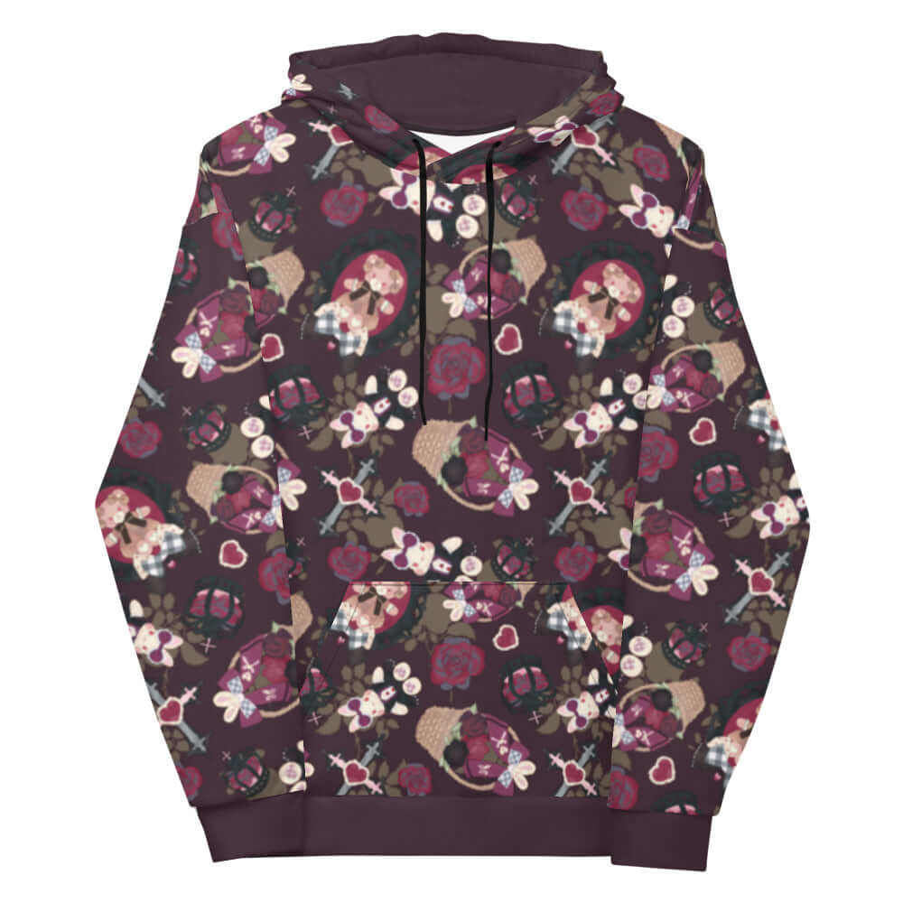 Cozy up in the Gothic Teddy Hoodie, featuring a unique dark print perfect for winter wear.