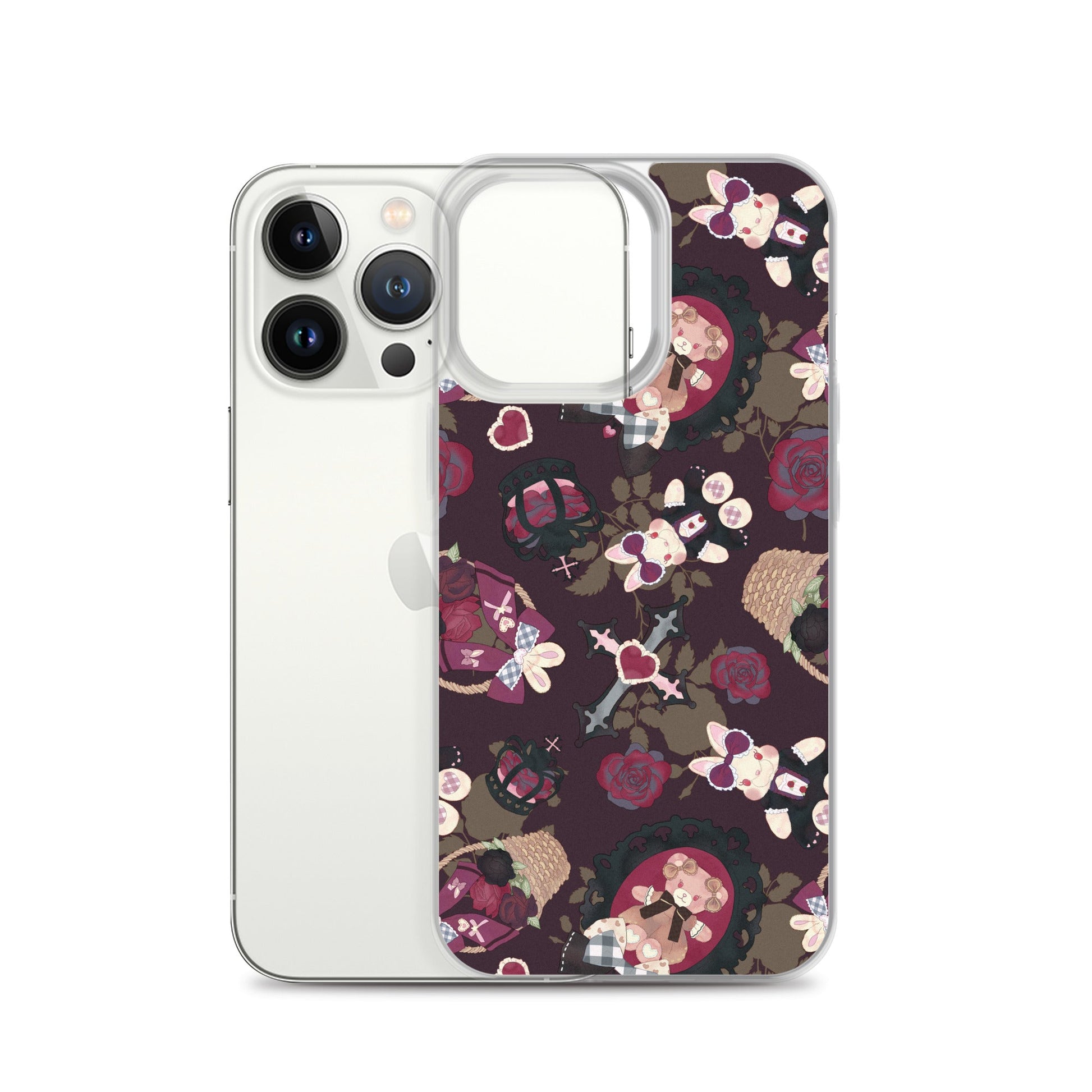 Gothic Teddy iPhone® Clear Case features a stylish design, offering protection from scratches and easy access to ports.