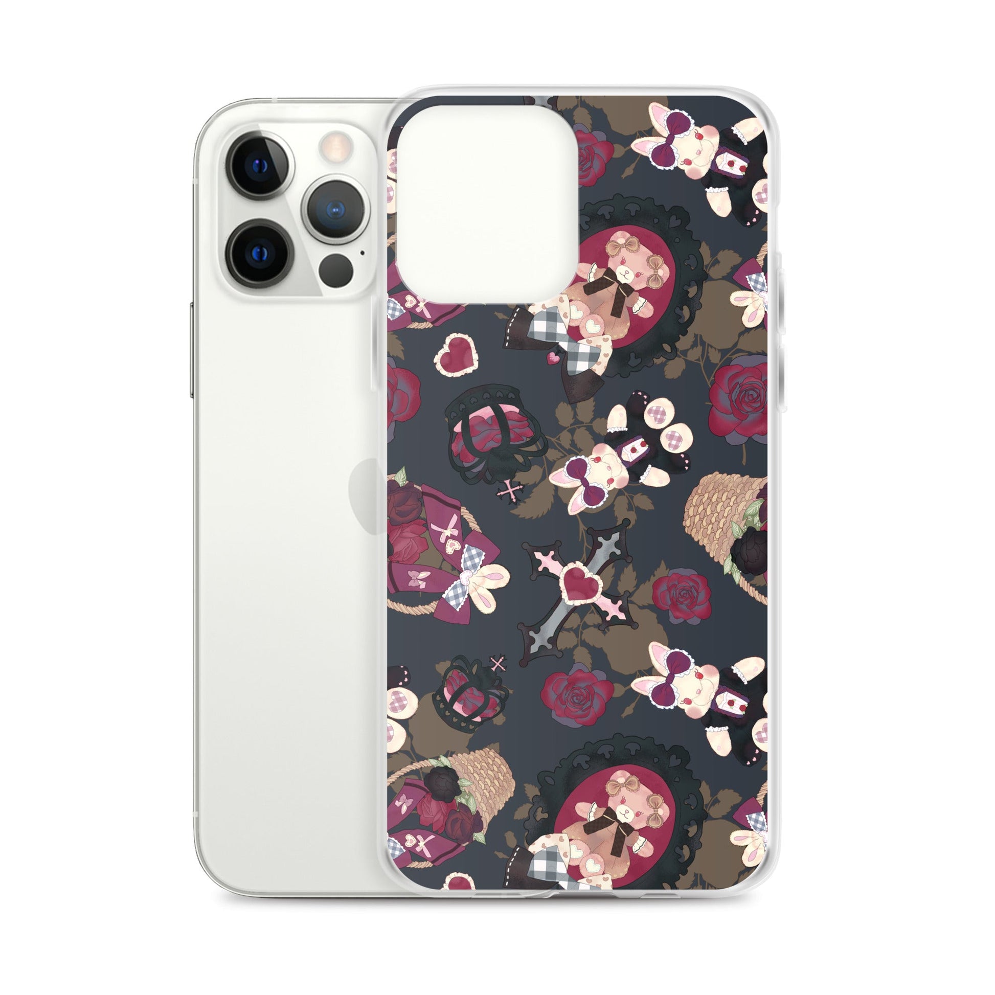Gothic Teddy iPhone® Clear Case featuring a stylish design protects against scratches and dirt, perfect for trendy users.