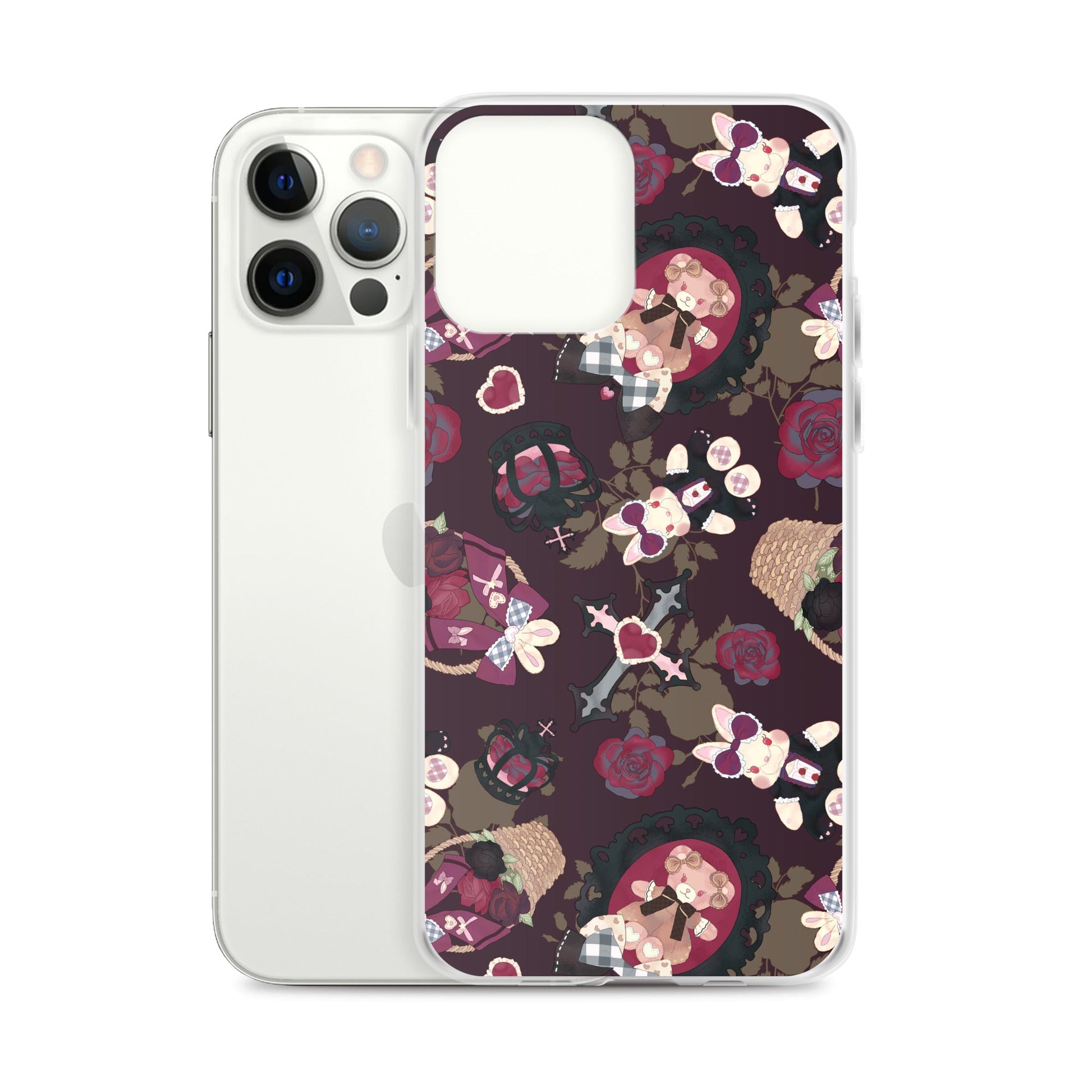 Stylish Gothic Teddy iPhone® Clear Case featuring a unique design, protecting against scratches and dirt.