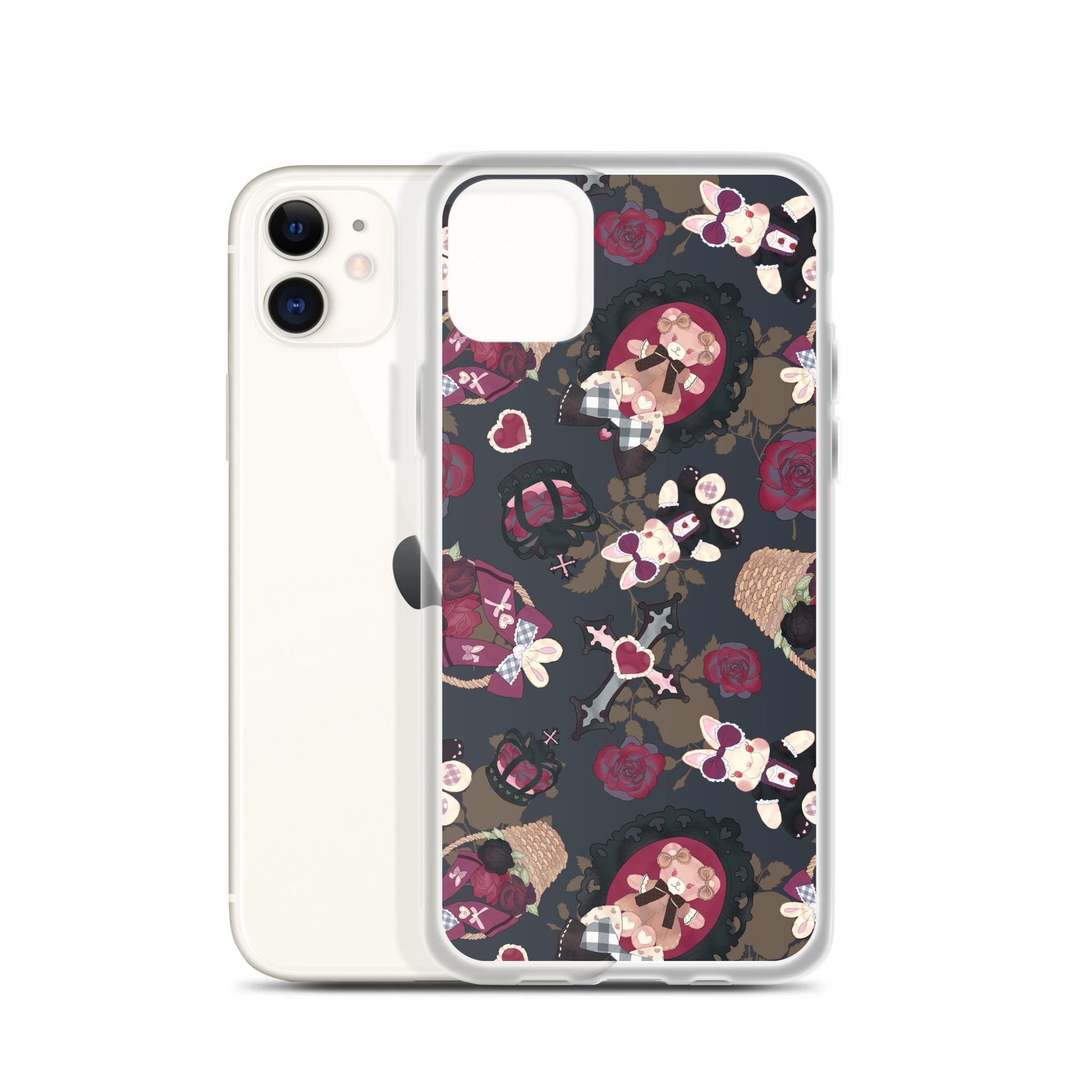 Gothic Teddy iPhone® Clear Case featuring a unique design, offers protection from scratches and easy access to ports.