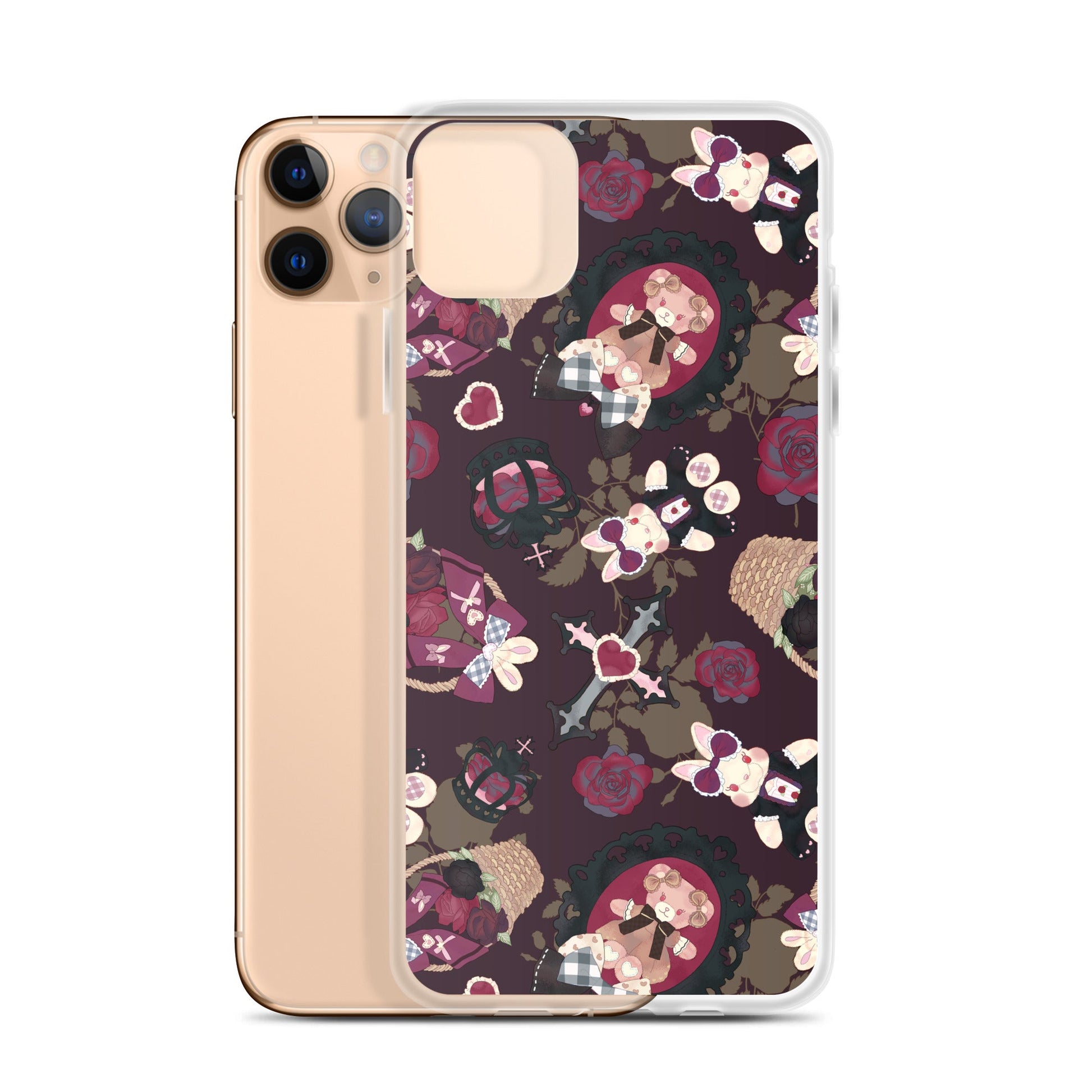 Gothic Teddy iPhone® Clear Case featuring a whimsical design, offering protection from scratches and dirt. Perfect for your phone!