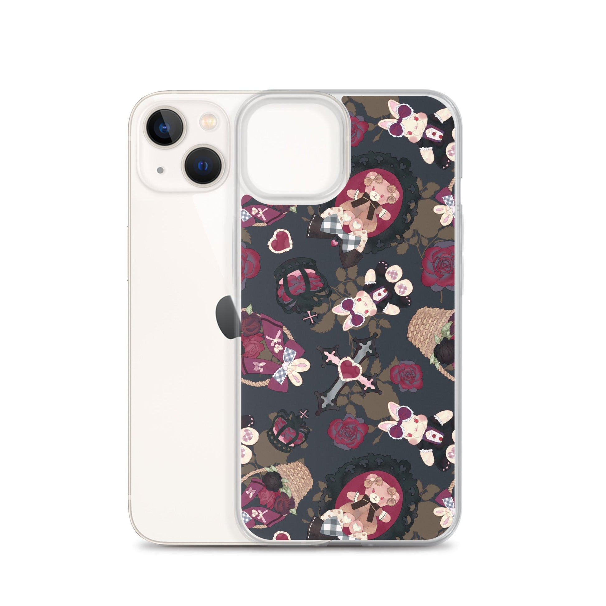 Gothic Teddy iPhone® Clear Case featuring unique designs, offering protection from scratches and dirt. Perfect for stylish users.
