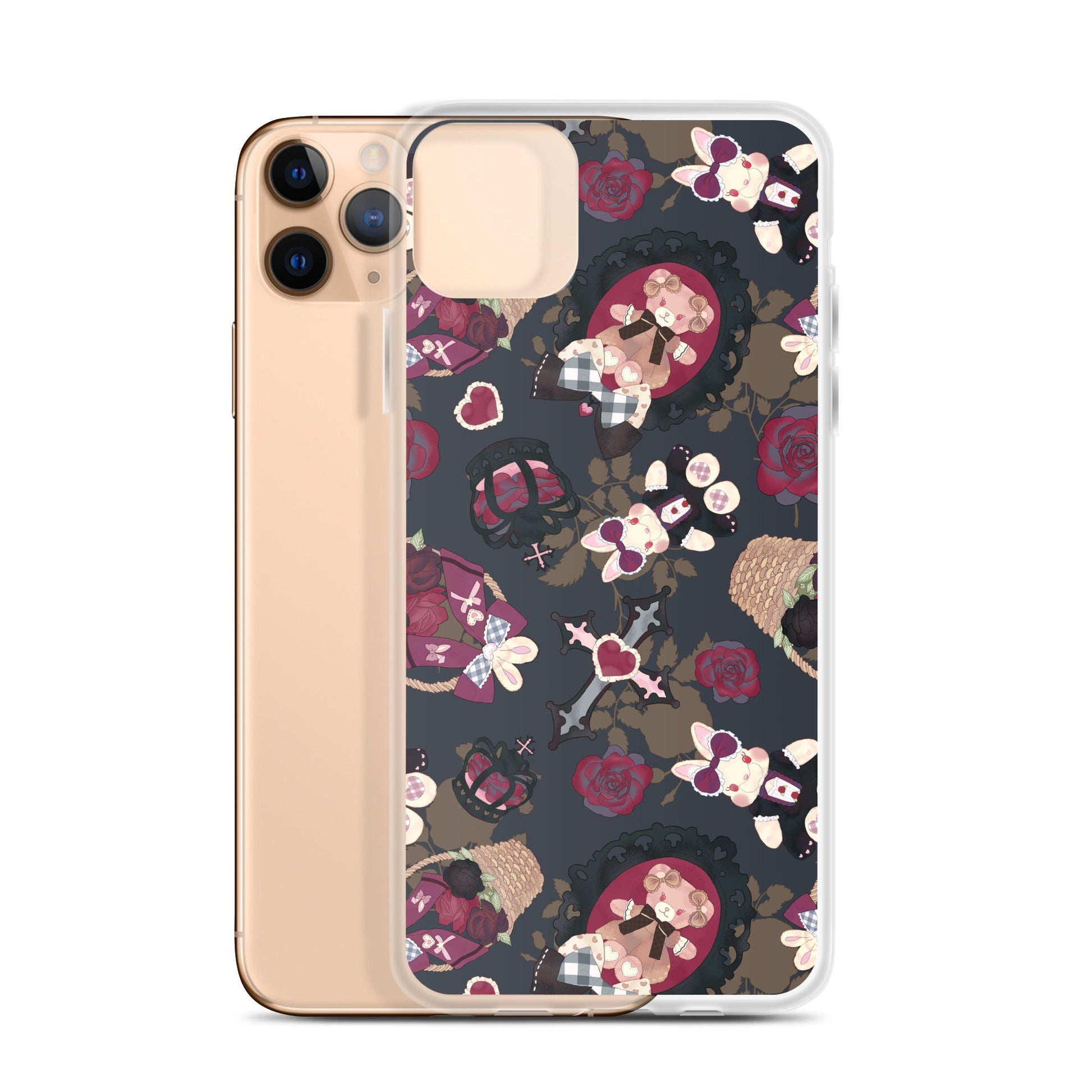 Gothic Teddy iPhone® Clear Case showcasing a unique design, offering protection from scratches and dirt.