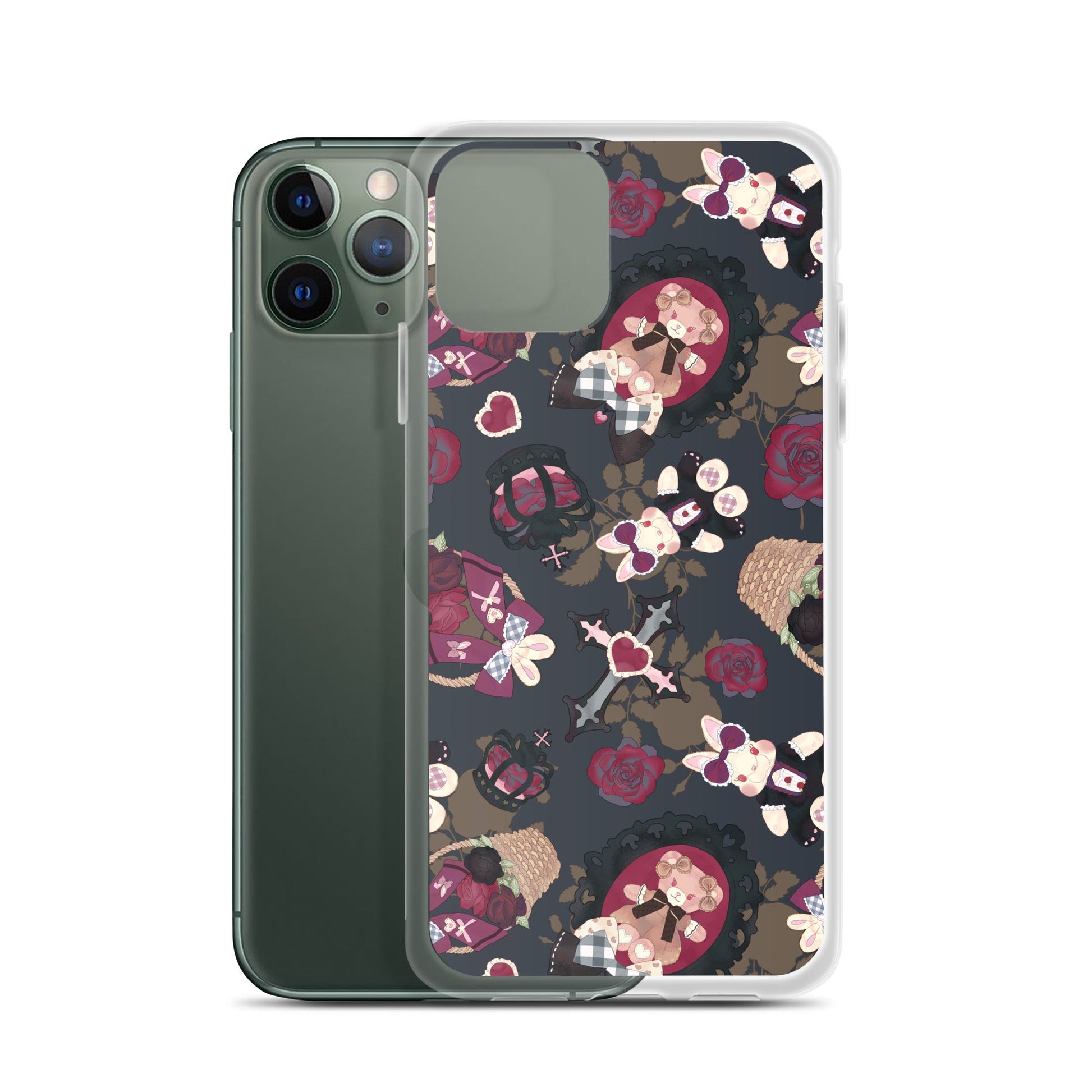 Gothic Teddy iPhone® Clear Case featuring a unique design, perfect for protection against scratches and dirt.