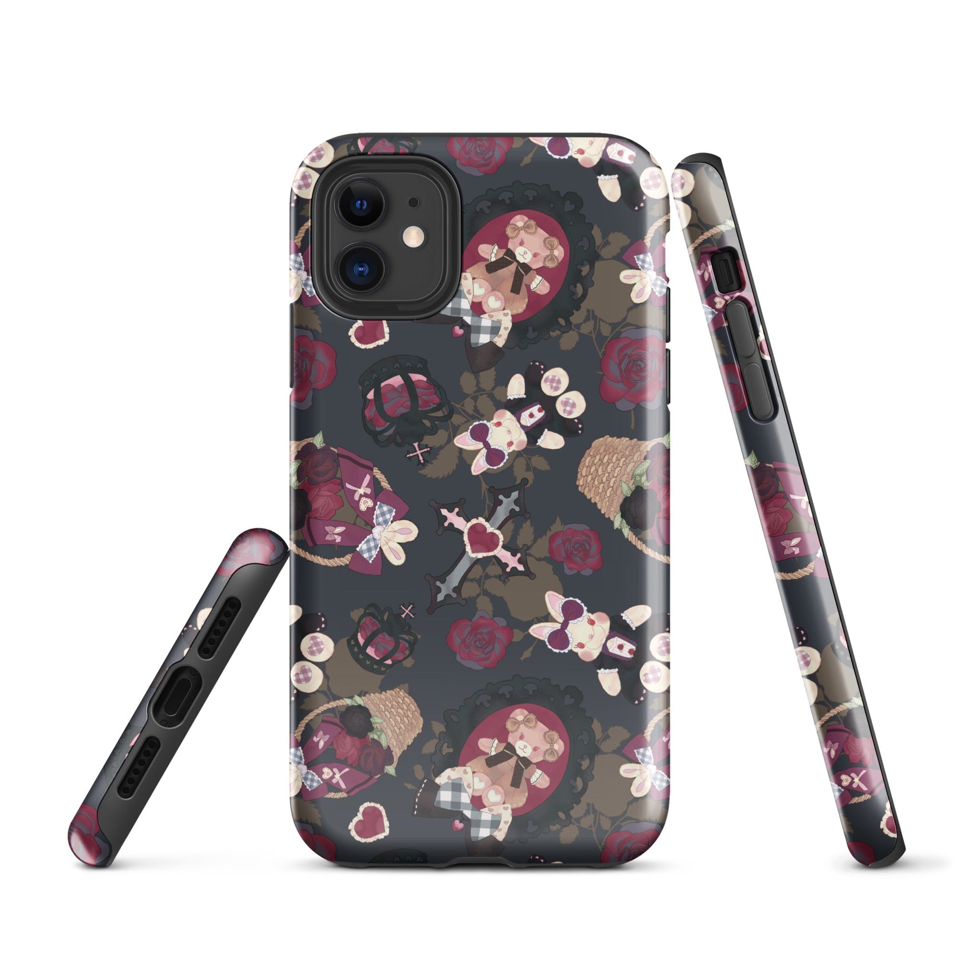 Stylish Gothic Teddy iPhone® Tough Case featuring a unique design, offering durable dual-layer protection for your phone.