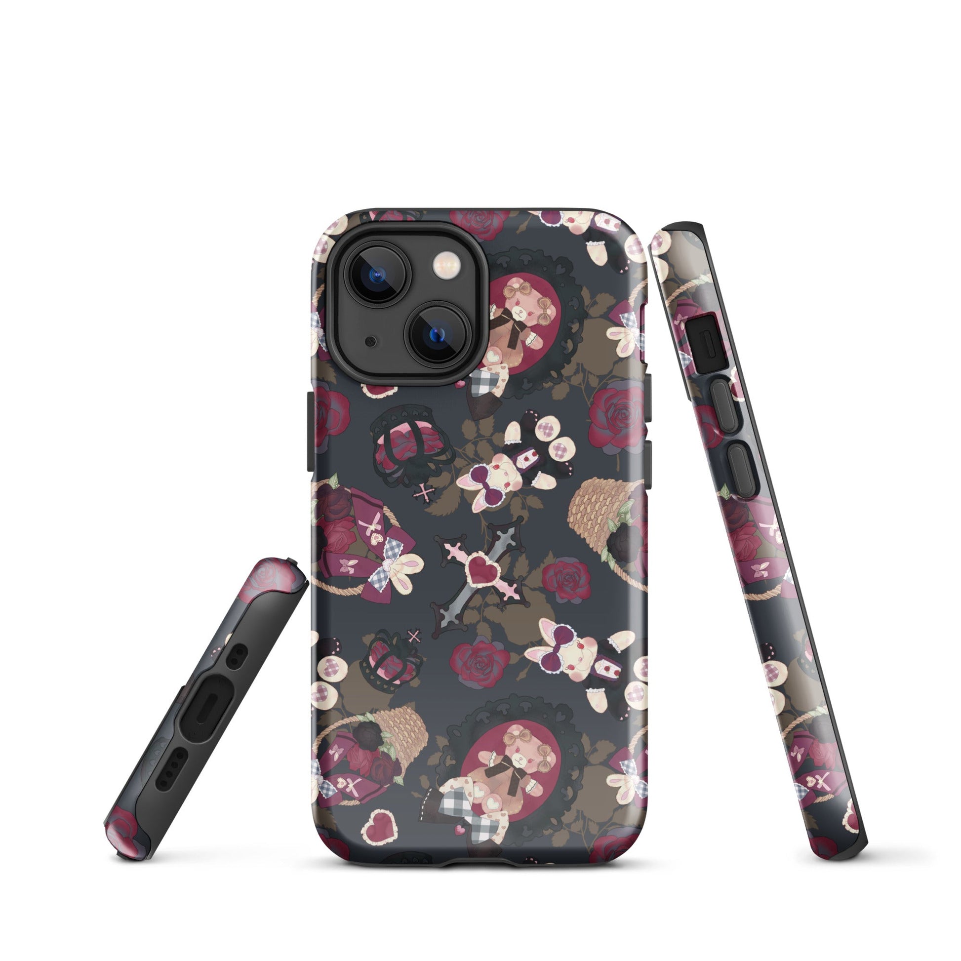 Gothic Teddy iPhone® Tough Case featuring a stylish design, durable polycarbonate, and TPU for ultimate protection.