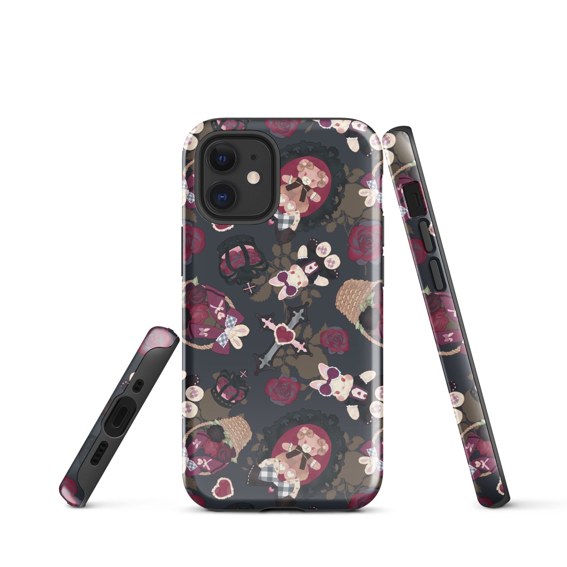 Stylish Gothic Teddy iPhone® Tough Case featuring a durable design with impact-resistant polycarbonate and TPU lining.