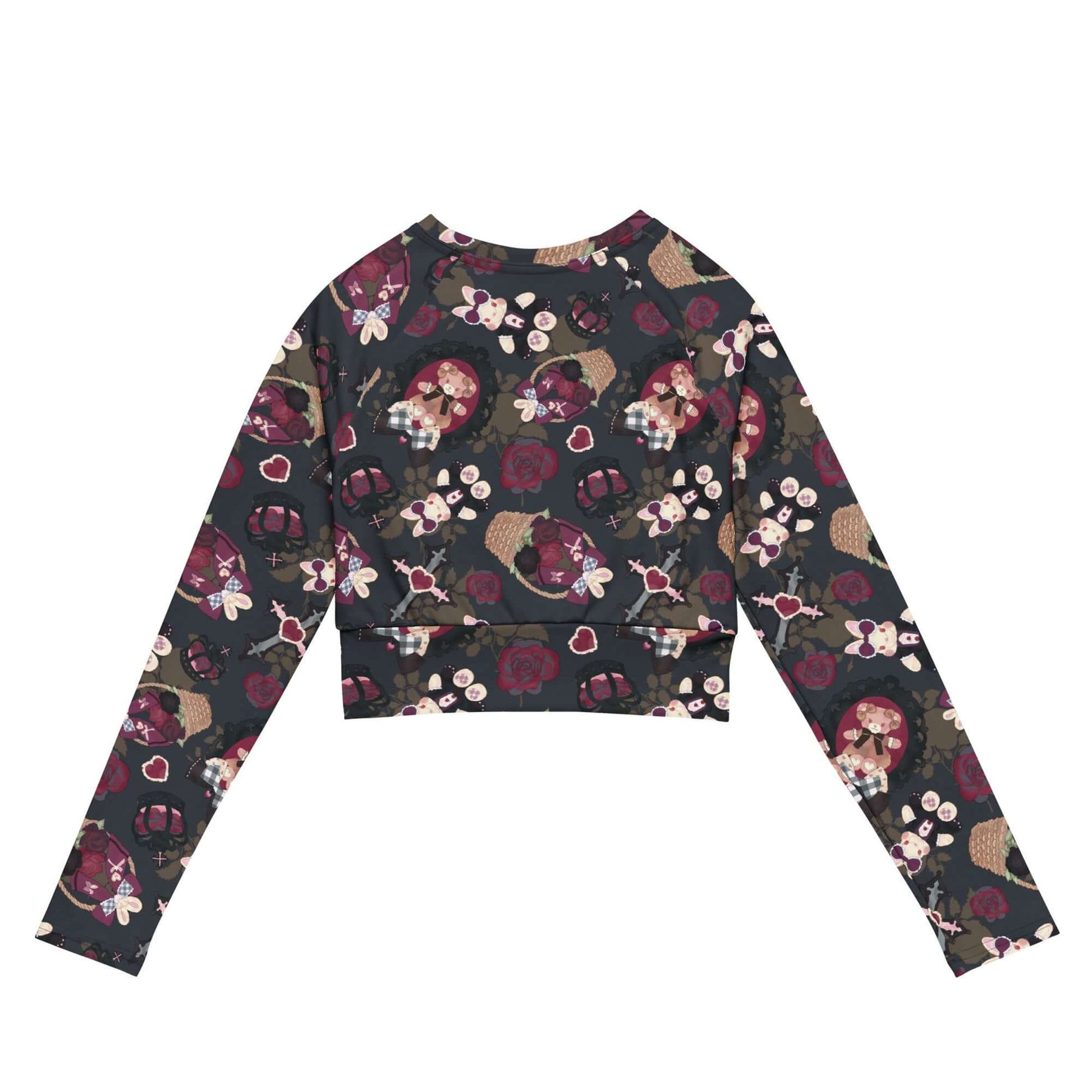 Gothic Teddy Long-sleeved Crop Top features an eco-friendly design with a stylish print, perfect for athleisure wear.