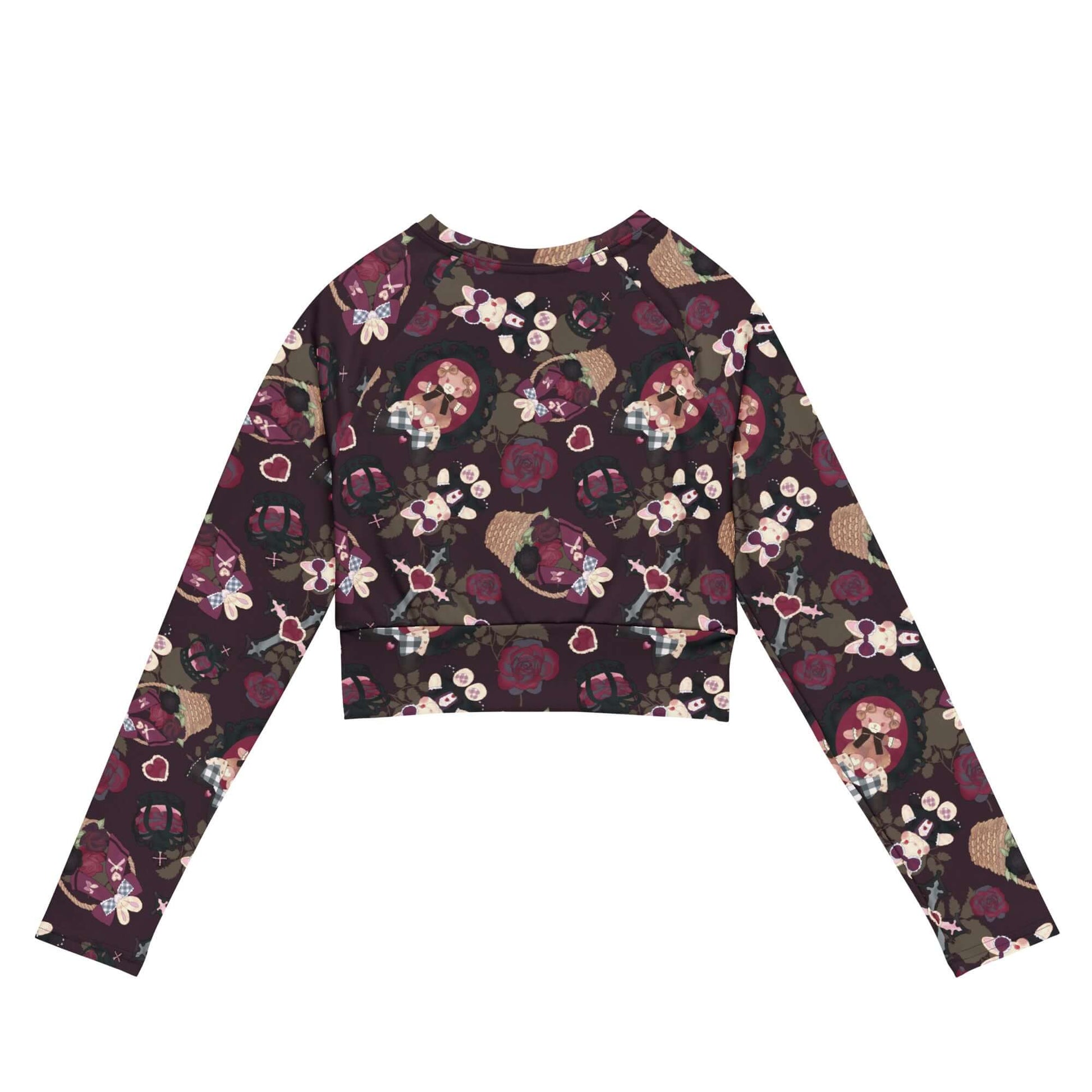 Gothic Teddy Long-sleeved Crop Top featuring eco-friendly fabric, perfect for athleisure and casual wear.