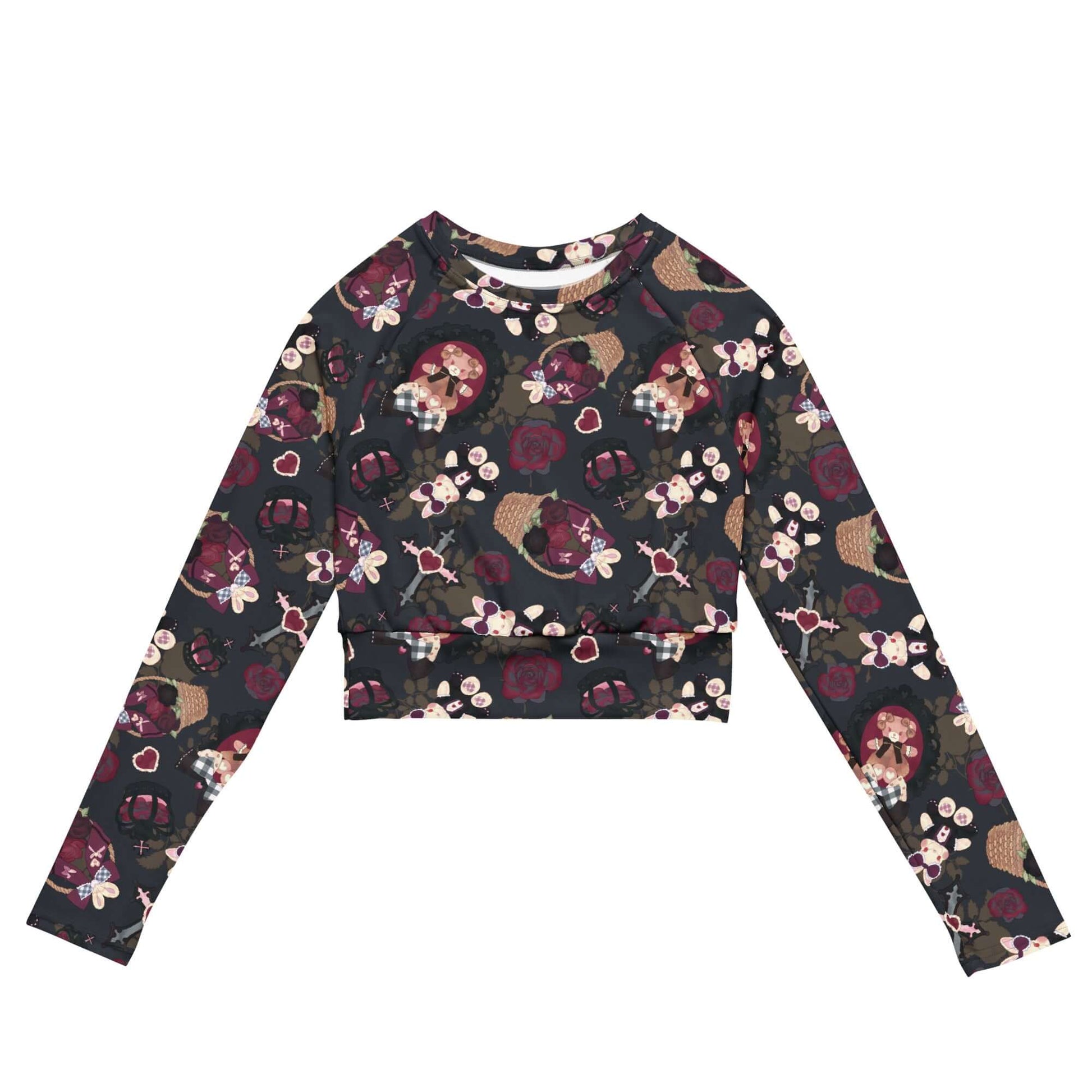 Stylish Gothic Teddy Long-sleeved Crop Top in eco-friendly fabric, perfect for athleisure and casual outings.