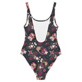 Gothic Teddy One-Piece Swimsuit featuring a unique floral design, perfect for gothic lolita style at your next beach outing.