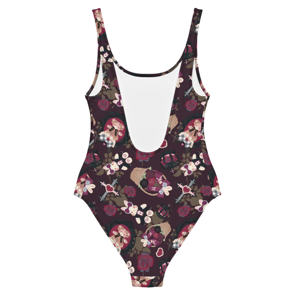 Gothic Teddy One-Piece Swimsuit features a unique design perfect for gothic lolita fans, showcasing a flattering fit.