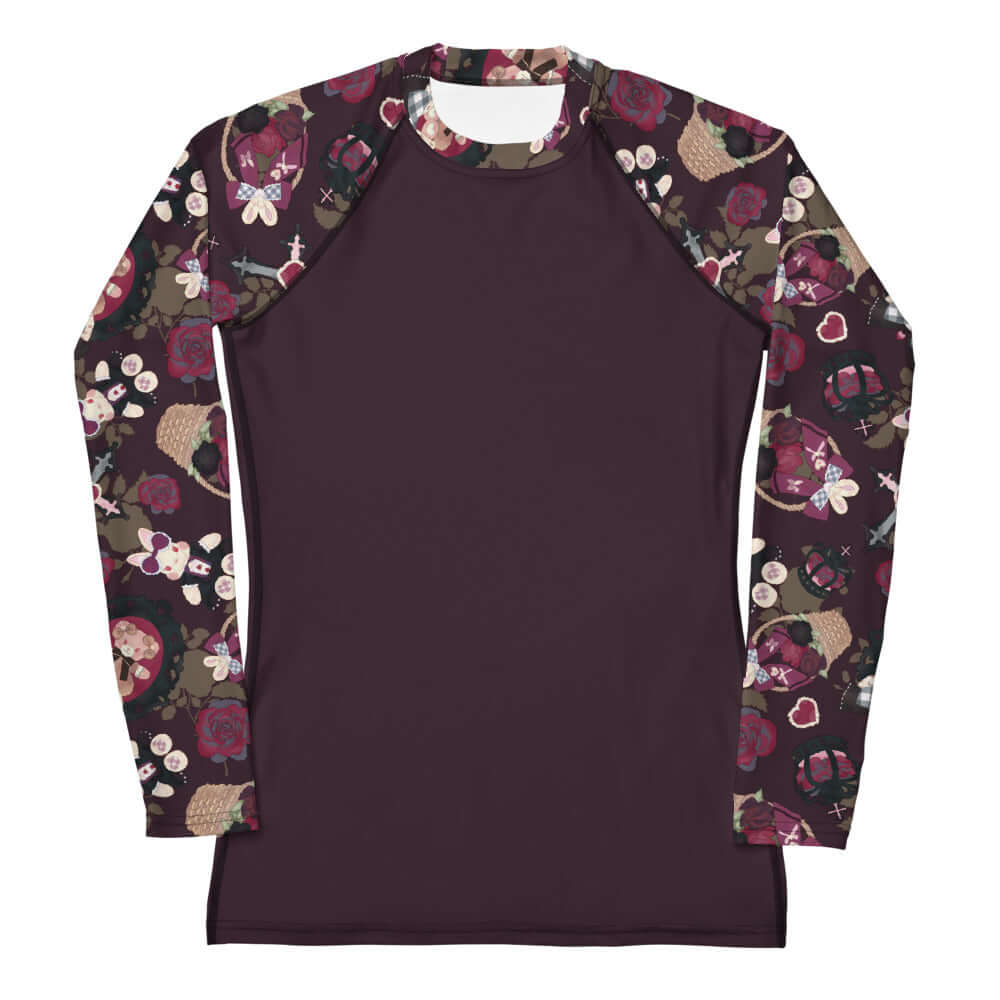 Stylish Gothic Teddy Rash Guard with vibrant floral design, perfect for active wear and sun protection.
