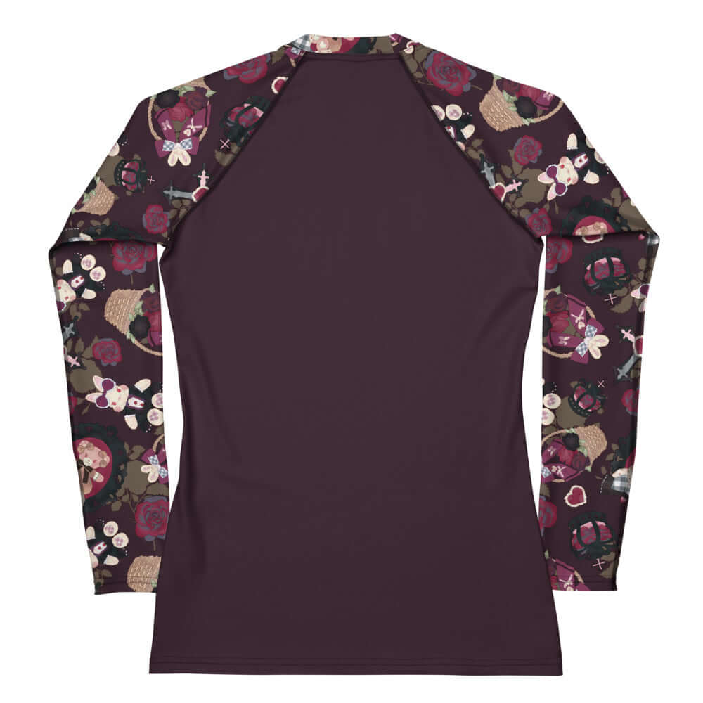 Gothic Teddy Rash Guard features a stylish floral design, perfect for active wear and sun protection.