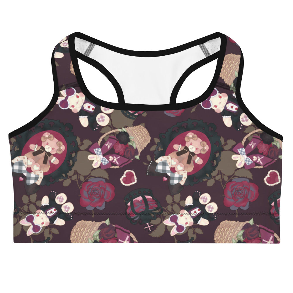 Gothic Teddy Sports bra features regal motifs, perfect for conquering workouts in style and comfort.