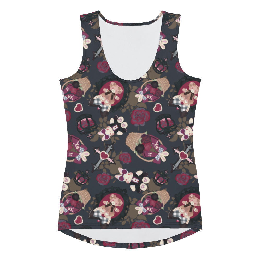 Gothic Teddy Tank Top features a dark, playful design perfect for summer. Enjoy a body-hugging fit with stretchy fabric.