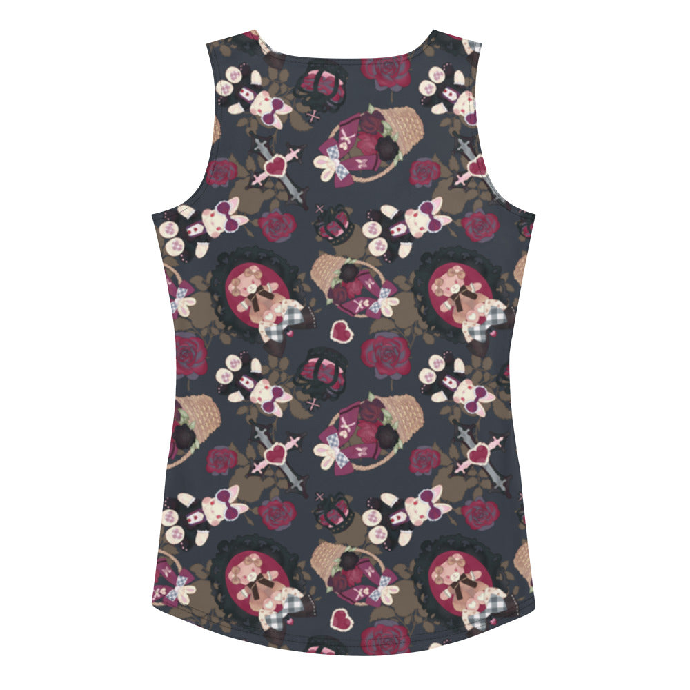 Dark and adorable, the Gothic Teddy Tank Top features a unique pattern perfect for summer style.