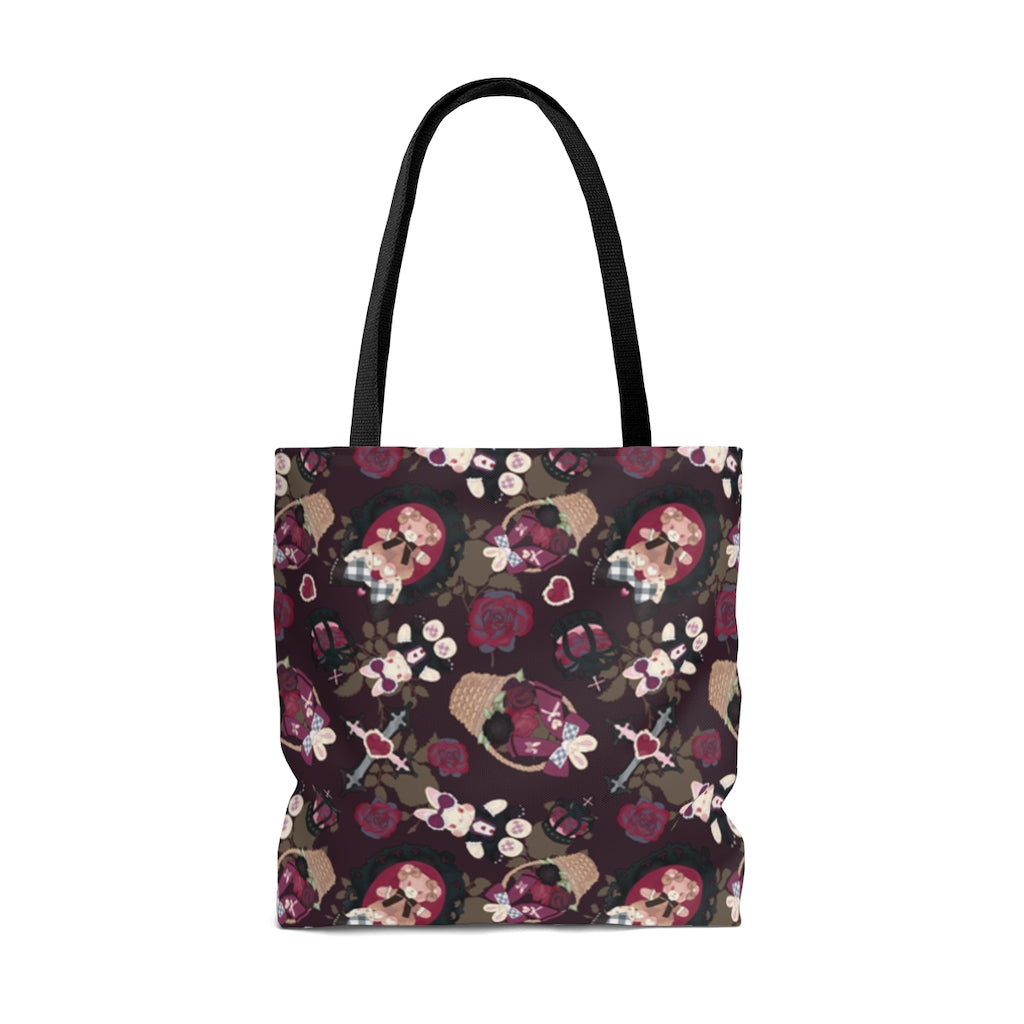 Stylish Gothic Teddy Tote Bag (Temptress) features a unique design, perfect for any outfit or occasion.