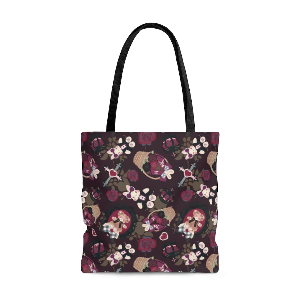 Stylish Gothic Teddy Tote Bag (Temptress) featuring a unique design, perfect for any outfit or occasion.