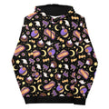 Cozy Halloween Treat Hoodie featuring vibrant sweets and a starry-night design for festive comfort. Perfect for fall!