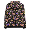 Cozy Halloween Treat Hoodie featuring a vibrant print of spooky sweets against a starry night background.