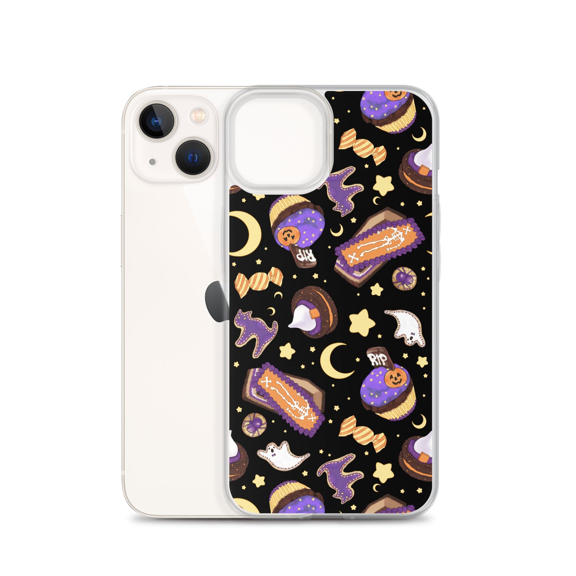 Sleek Halloween Treat iPhone® Clear Case featuring colorful spooky designs, protecting against scratches and dirt.