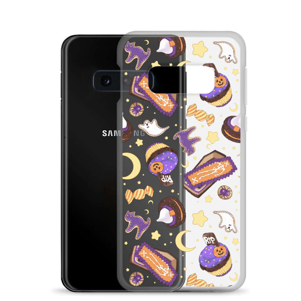 Sleek Halloween Treat Samsung® Clear Case featuring festive designs to protect your phone in style. Perfect for Halloween!