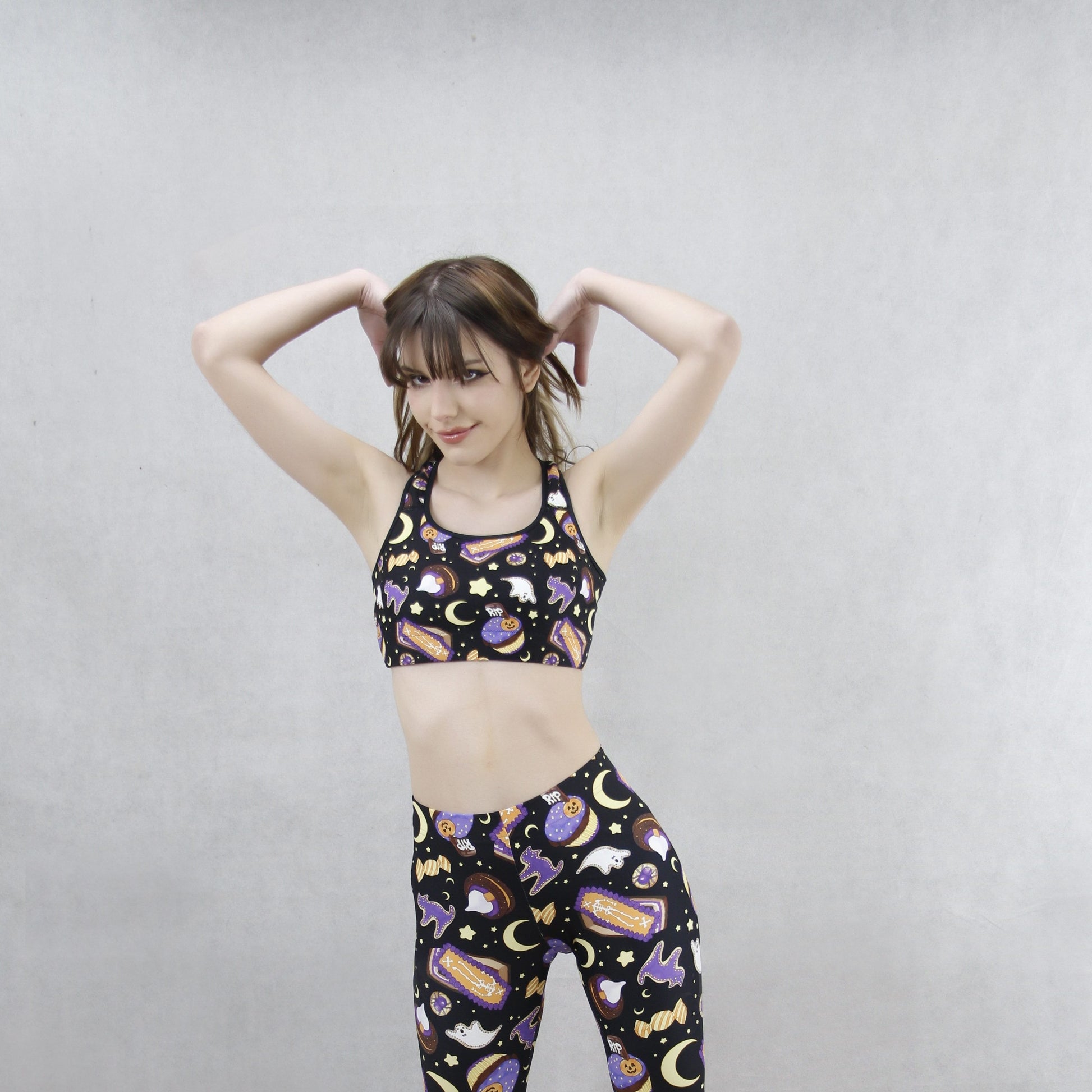 Celebrate Halloween workouts in style with the Halloween Treat Sports Bra, featuring fun, festive designs and moisture-wicking fabric.