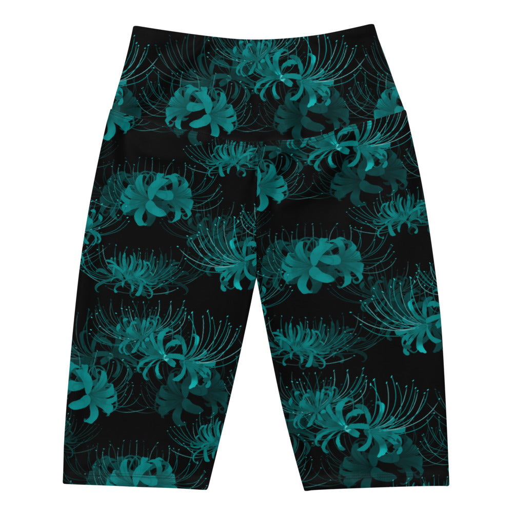 Stylish Higanbana Biker Shorts featuring vibrant spider lily design, perfect for a confident, powerful look.