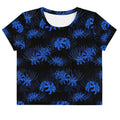 Stylish Higanbana Crop Top in blue, perfect for versatile outfits from gym to street. Made with premium fabric.