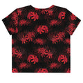 Stylish Higanbana Crop Top in red floral design, perfect for any outfit from gym to streets.