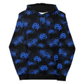 Higanbana Hoodie featuring striking blue spider lilies on a black background, perfect for a dark, mysterious style.