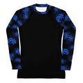 Stylish Higanbana Rash Guard with blue floral design, perfect for sports and outdoor activities. Enjoy comfort and protection!