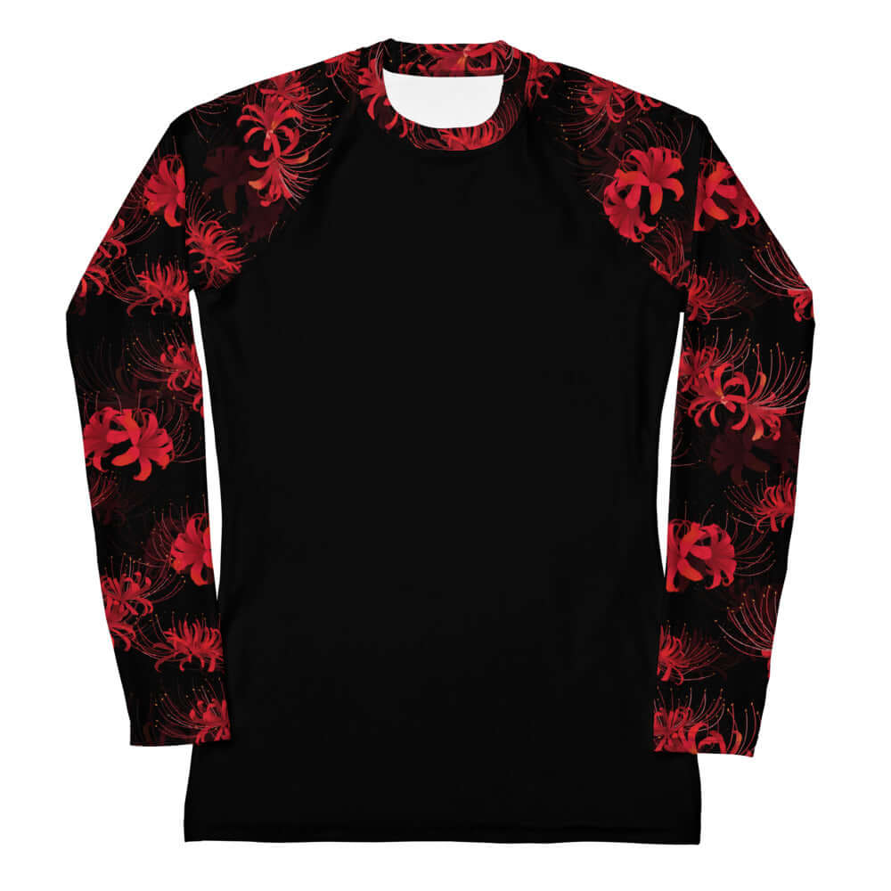 Higanbana Rash Guard features a stylish design, perfect for active wear and protection against sun and wind.