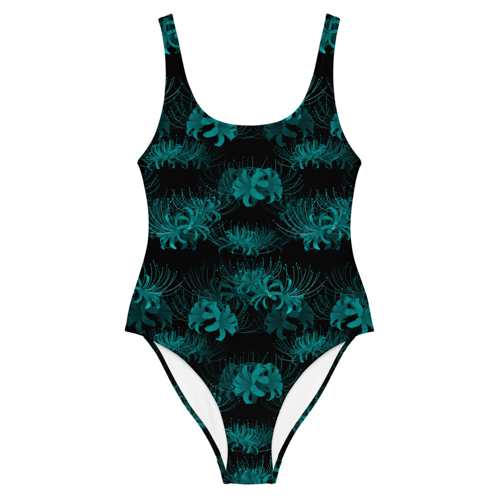 Flatter your figure in the Higanbana One-Piece Swimsuit, showcasing a dark floral design for a bold look.