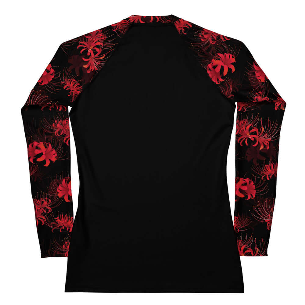Stylish Higanbana Rash Guard with floral design, perfect for active wear and sun protection during sports.