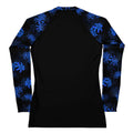 Versatile Higanbana Rash Guard features a stylish blue floral design, perfect for active outdoor sports.
