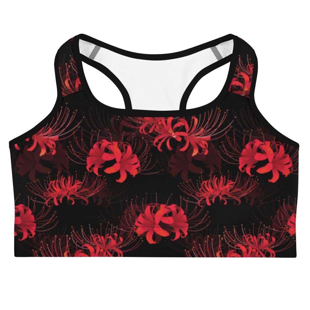 Stylish Higanbana Sports bra with bold floral print, perfect for adding flair to your workout wardrobe.