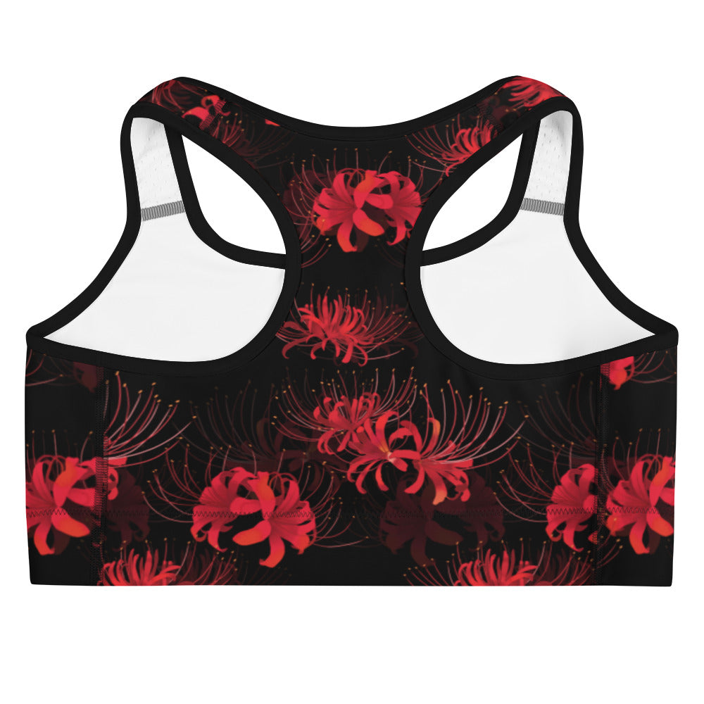 Stylish Higanbana Sports bra featuring a vibrant floral print, perfect for elevating your workout attire.