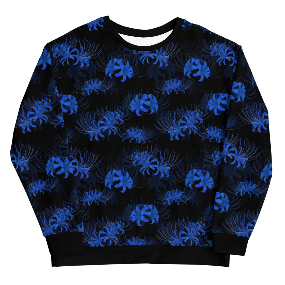 Stylish Higanbana Sweatshirt in blue, perfect for a feminine yet edgy look, versatile for any outfit.