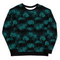 Stylish Higanbana Sweatshirt in teal features a unique floral design, perfect for any casual outfit.