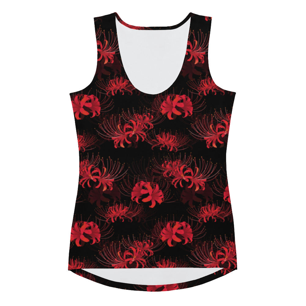 Stylish Higanbana Tank Top featuring a bold floral design for a vibrant workout look at your favorite gym.