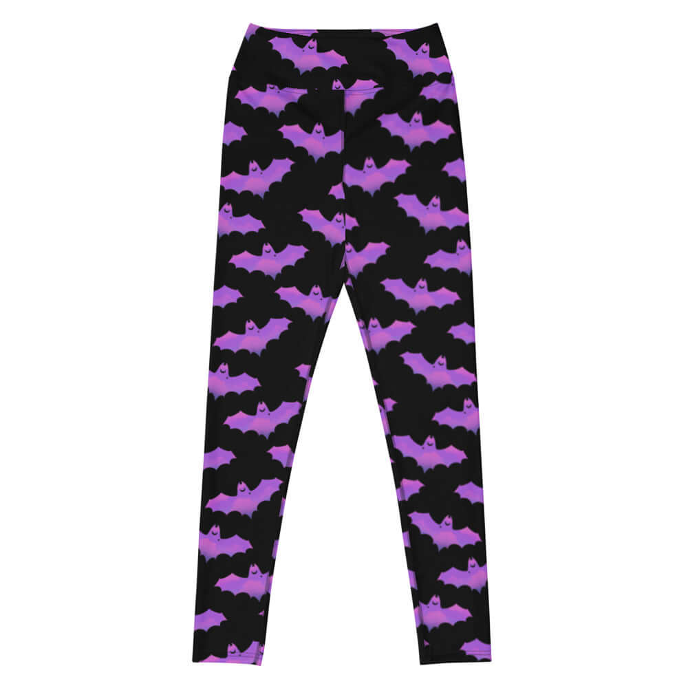 Stylish High-waisted Aensland Leggings featuring a bat pattern, perfect for workouts and inspired by Morrigan.