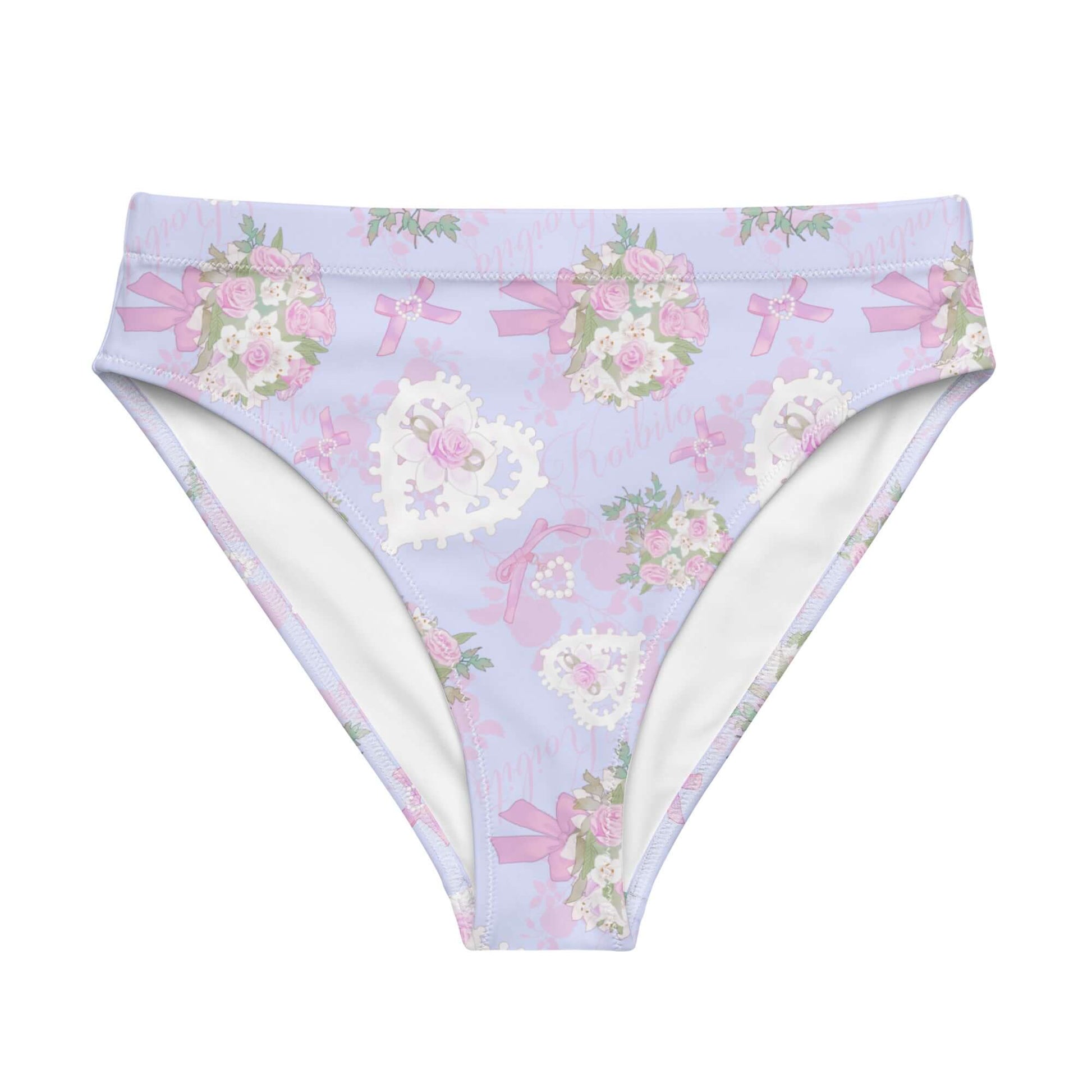 Floral print High-waisted Anniversary Bikini Bottom, perfect for pool runs or beach strolls, by a trendy swimwear brand.