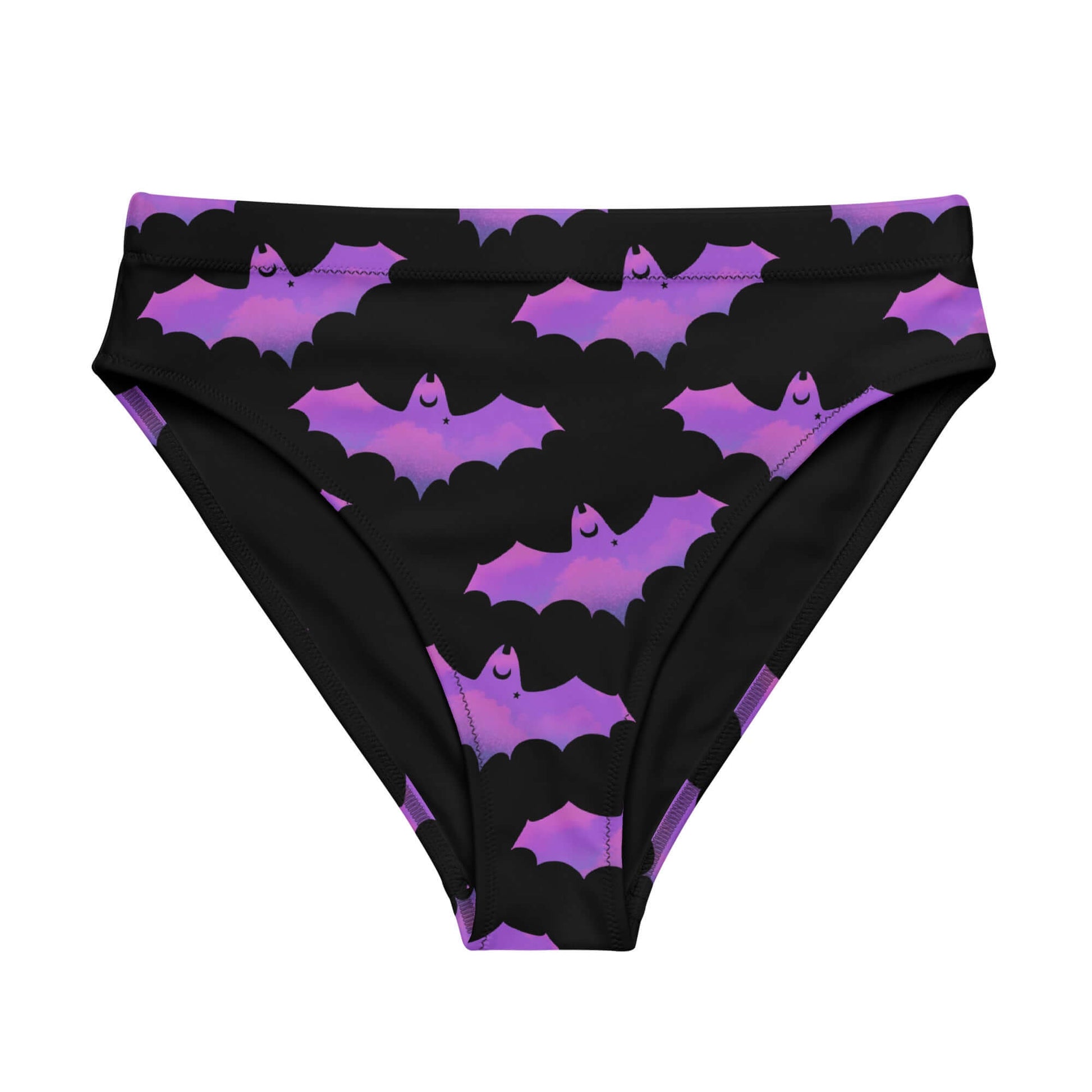 Stylish High-waisted Aensland Bikini Bottom featuring a playful bat print, perfect for beach adventures.