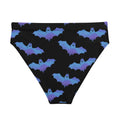 High-waisted Lilith Bikini Bottom featuring a bat pattern, perfect for beach adventures and stylish comfort.
