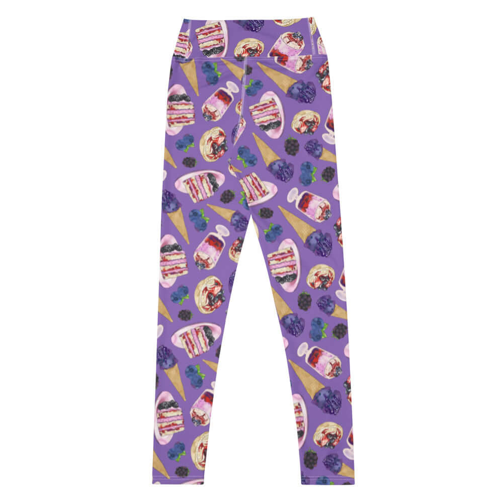 High-waisted Berry Leggings featuring a fun dessert design, perfect for a comfortable yoga session.