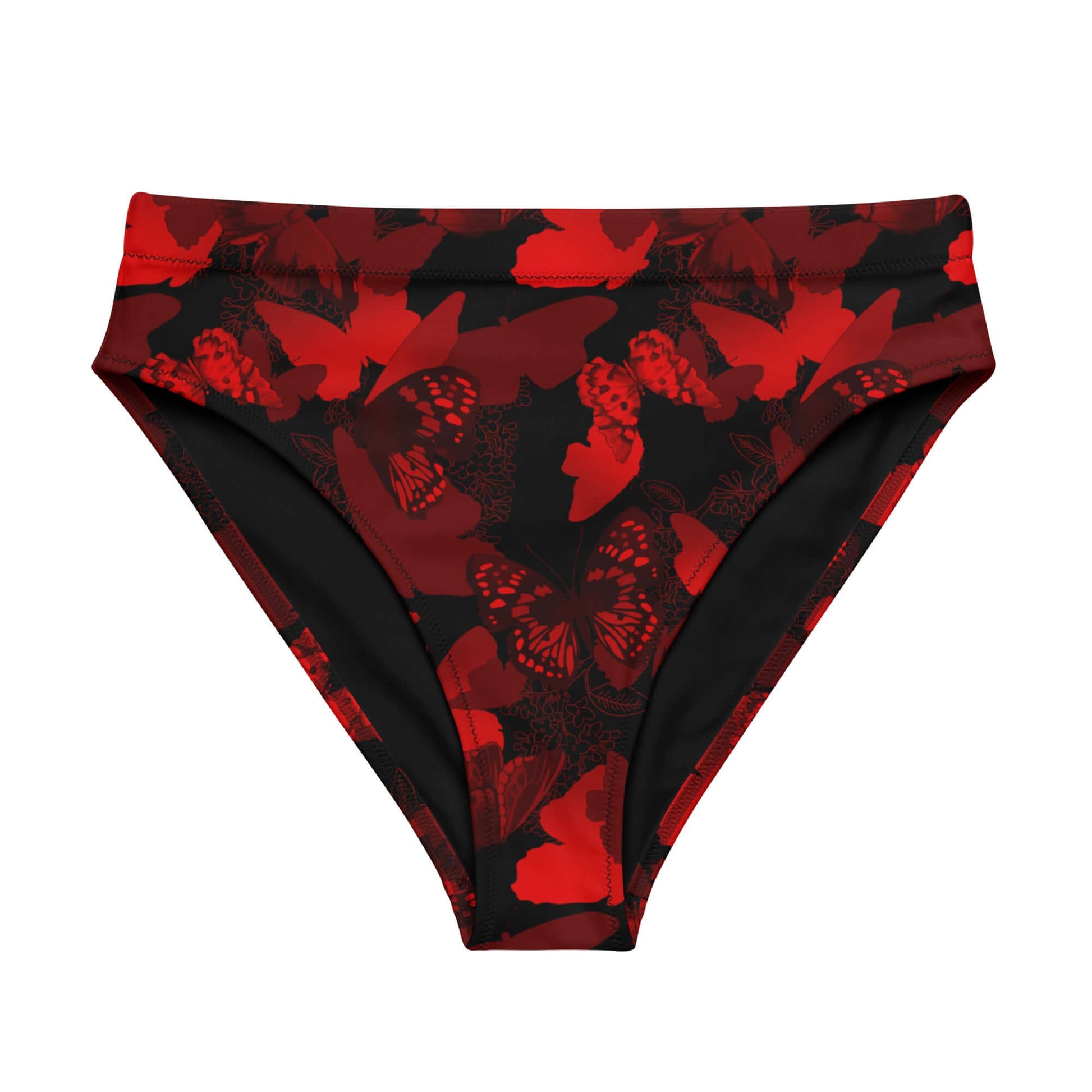 High-waisted Butterfly Bikini Bottom features a vibrant butterfly print, perfect for beach days or spa visits.